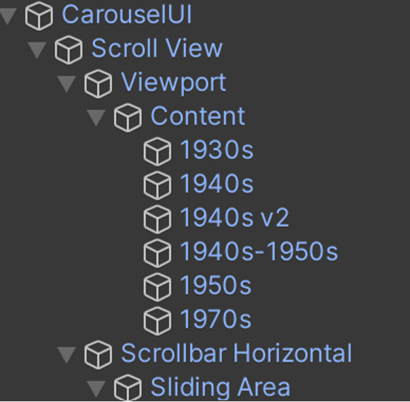 Unity Hierarchy layout of SceneBrownHomestead, XR Origin, GameManager, CanvasUI